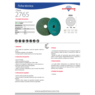 Pad de diamante Pulido en húmedo grano 1500 Easy-cut 4 Pulg Austromex