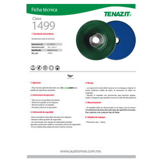 Respaldo para pads de diamante 4 Pulg 1599/1499 Austromex