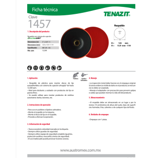 Respaldo Para Discos de Lija Adherible 5” x 5/8”-11 1457 Austromex