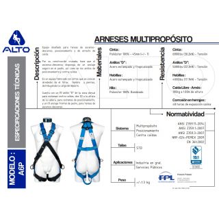 Arnés multipropósitos de posicionamiento 4 anillos A6P-STD Alto Altura Segura
