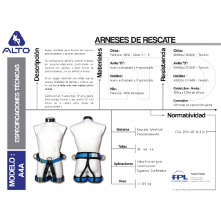 Arnés de rescate tipo calzón A4-A Alto Altura Segura