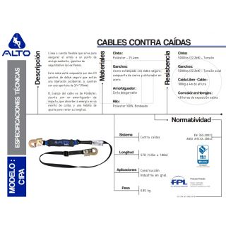 Cable contra caídas plano ajustable C1PA-STD Alto Altura Segura