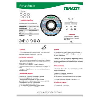 Disco de desbaste para acero inoxidable 4-1/2 Pulg 388 Austromex