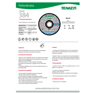 Disco de desbaste de acero inoxidable 7 Pulg 384 Austromex