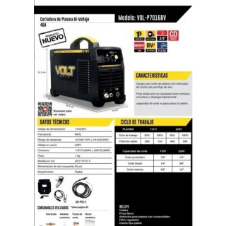 Cortadora de plasma Bi-Voltaje VOL-P7016BV Volt