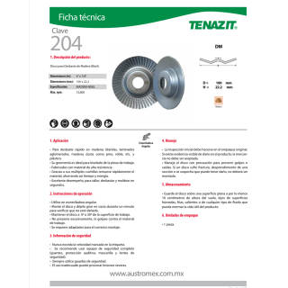 Disco Bisel Para Desbaste Madera 4" 204 Tenazit