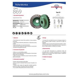 Copa de diamante verde turbo Granito 4 Pulg 869 Austromex