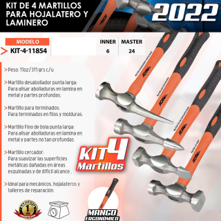 Kit de 4 martillos para hojalatero y lamineros 11854 Adir