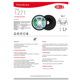 Copa Mini Desbaste Piedra G36 3-5/32" x 1-3/4" x M14-2 1271 Austromex