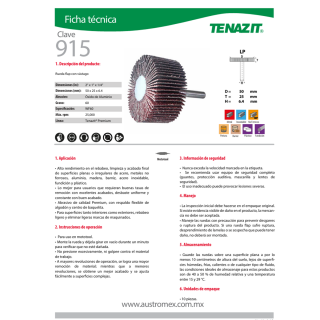 Rueda flap con vástago grano 60 2X1X1/4 915 Austromex