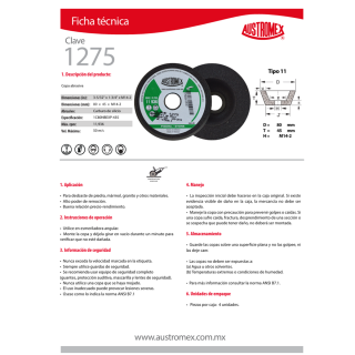 Copa Mini Desbaste Piedra G80 3-5/32" x 1-3/4" x M14-2 1275 Austromex