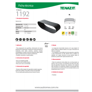 Banda de lija para vidrio TUCX 4X24 Pulg 1192 Austromex