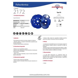 Copa de diamante segmentada Easy-cut 4 Pulg 2172 Austromex