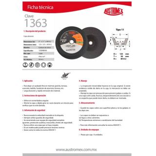 Copa Desbaste Piedra G80 5" x 2" x M14-2 1363 Austromex