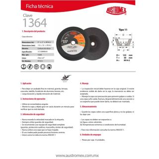Copa Desbaste Piedra G120 5" x 2" x M14-2 1364 Austromex