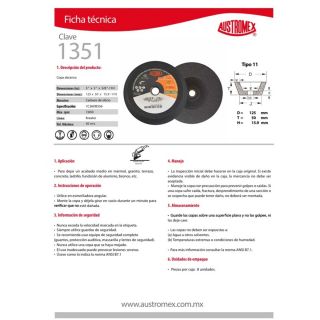 Copa Para Desbaste Piedra G36 5" x 2" x 5/8"-11H 1351 Austromex.