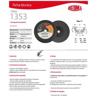 Copa Para Desbaste Piedra G80 5" x 2"x 5/8"-11H 1353 Austromex