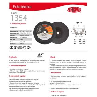 Copa Desbaste de Piedra G120 5" x 2" x 5/8"-11H 1354 Austromex