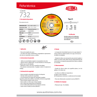 Disco para corte de metal 8 Pulg 732 Austromex