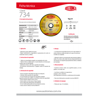 Disco para corte de acero 8 Pulg 734 Austromex
