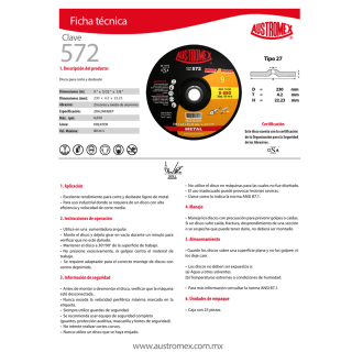 Disco corte de metal 9 Pulg 572 Austromex