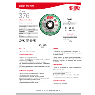 Disco para desbaste de piedra 7 Pulg 376 Austromex