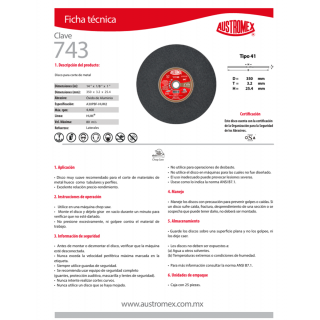 Disco Para Corte De Metal Hueco 14" 743 Austromex