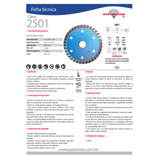 Disco de diamante turbo Easy-cut 4 Pulg 2501 Austromex