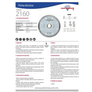 Disco de diamante rin continuo Porcelanato 4 Pulg 2160 Austromex